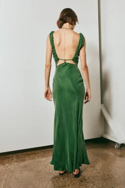 After Dark Bias Cut Maxi Dress Forest
