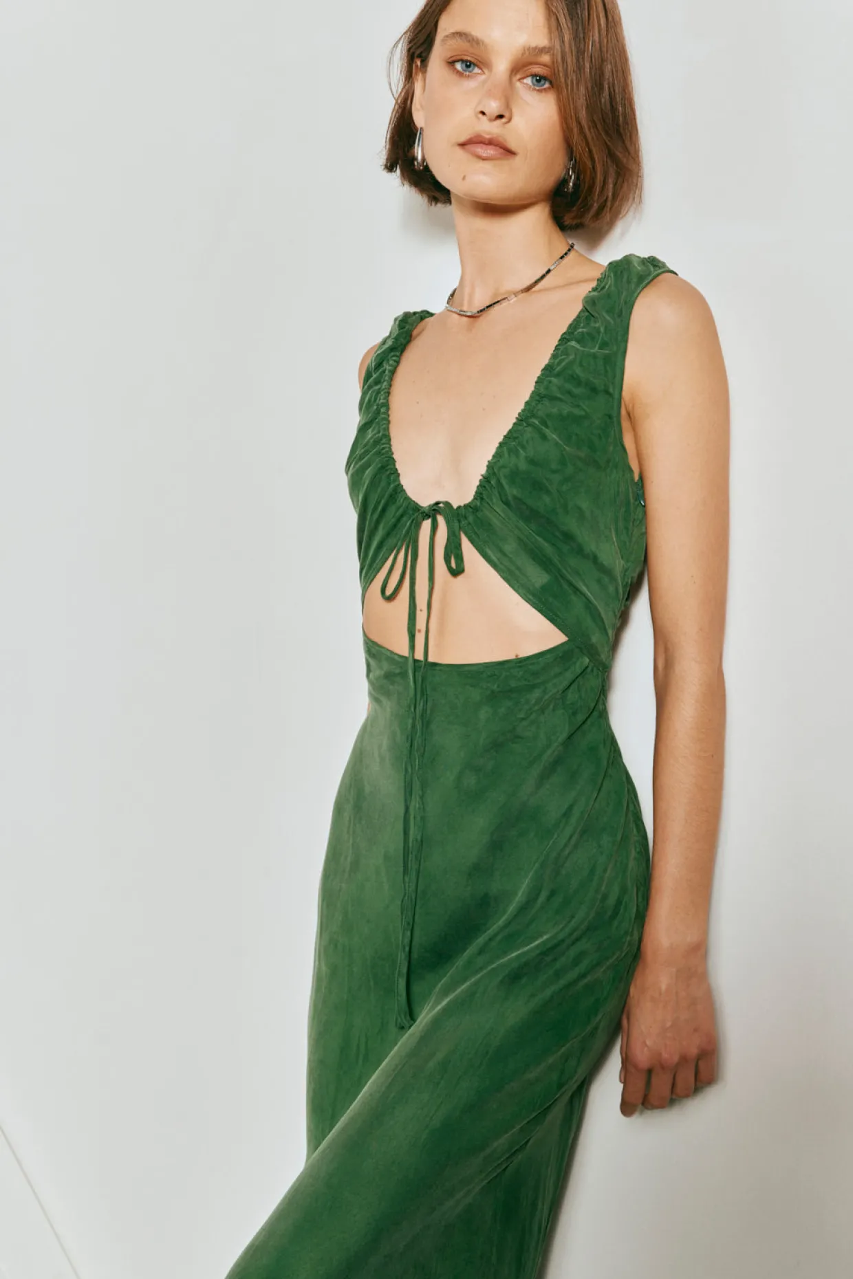 After Dark Bias Cut Maxi Dress Forest