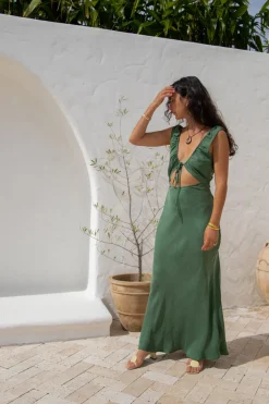 After Dark Bias Cut Maxi Dress Forest