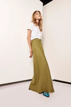 Aki Linen Maxi Skirt Olive
