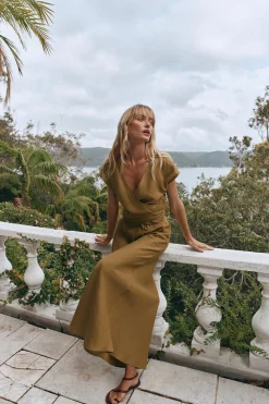 Aki Linen Maxi Skirt Olive