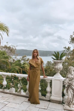 Aki Linen Maxi Skirt Olive