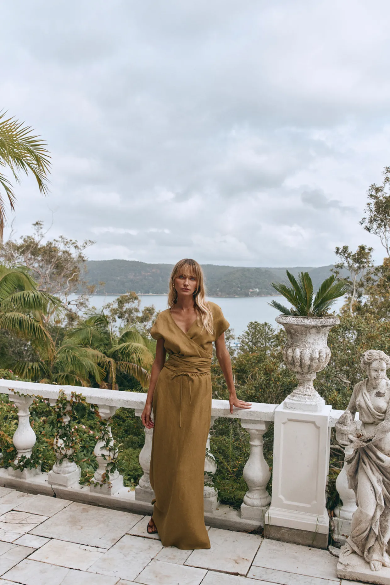 Aki Linen Maxi Skirt Olive