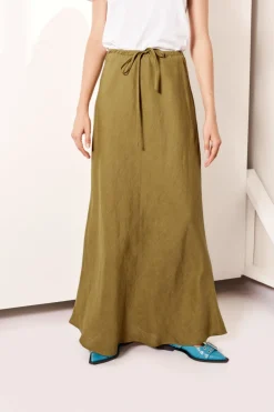 Aki Linen Maxi Skirt Olive