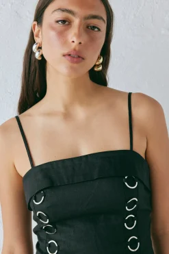Alessa Linen Mini Dress Black