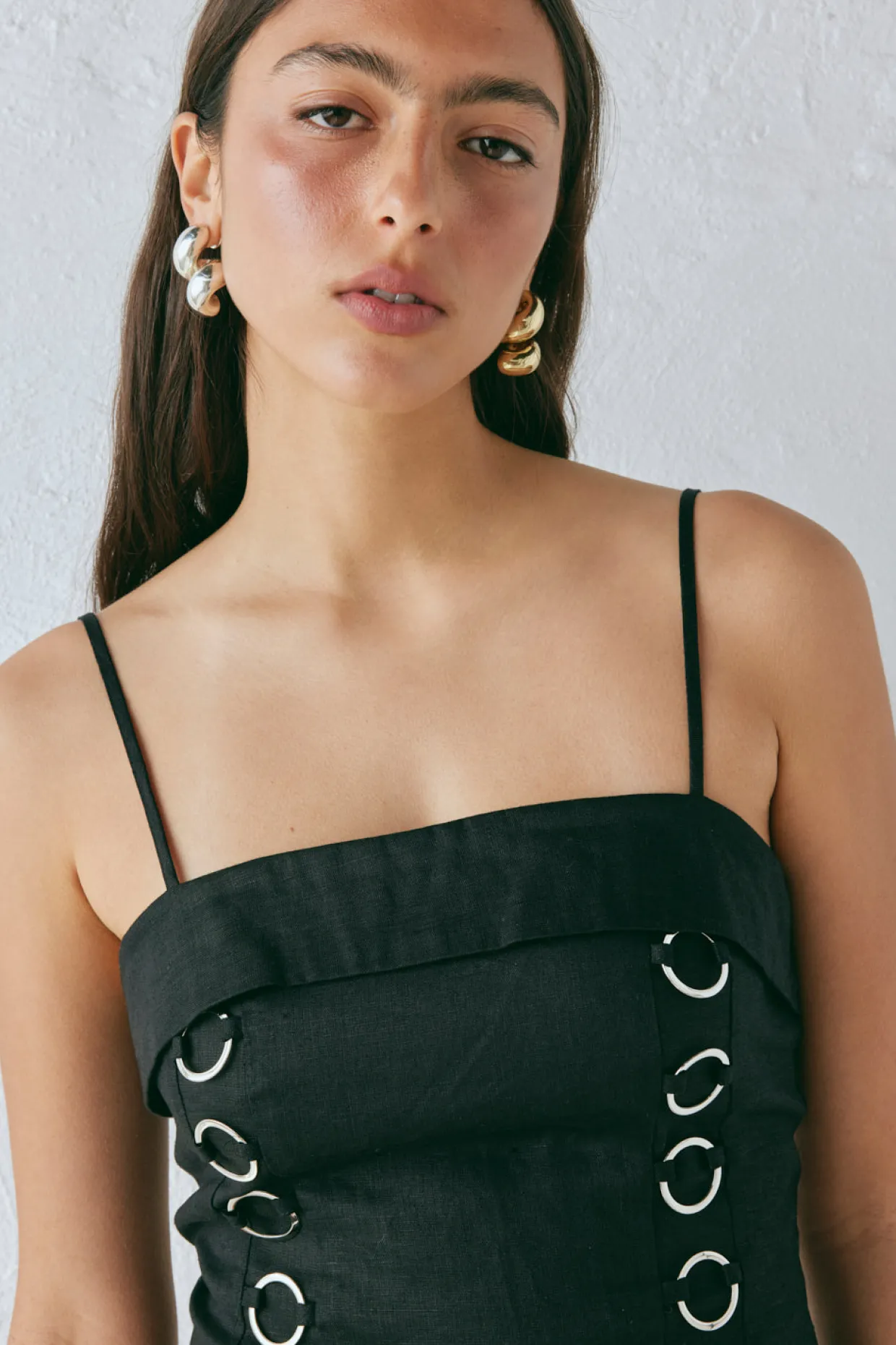 Alessa Linen Mini Dress Black
