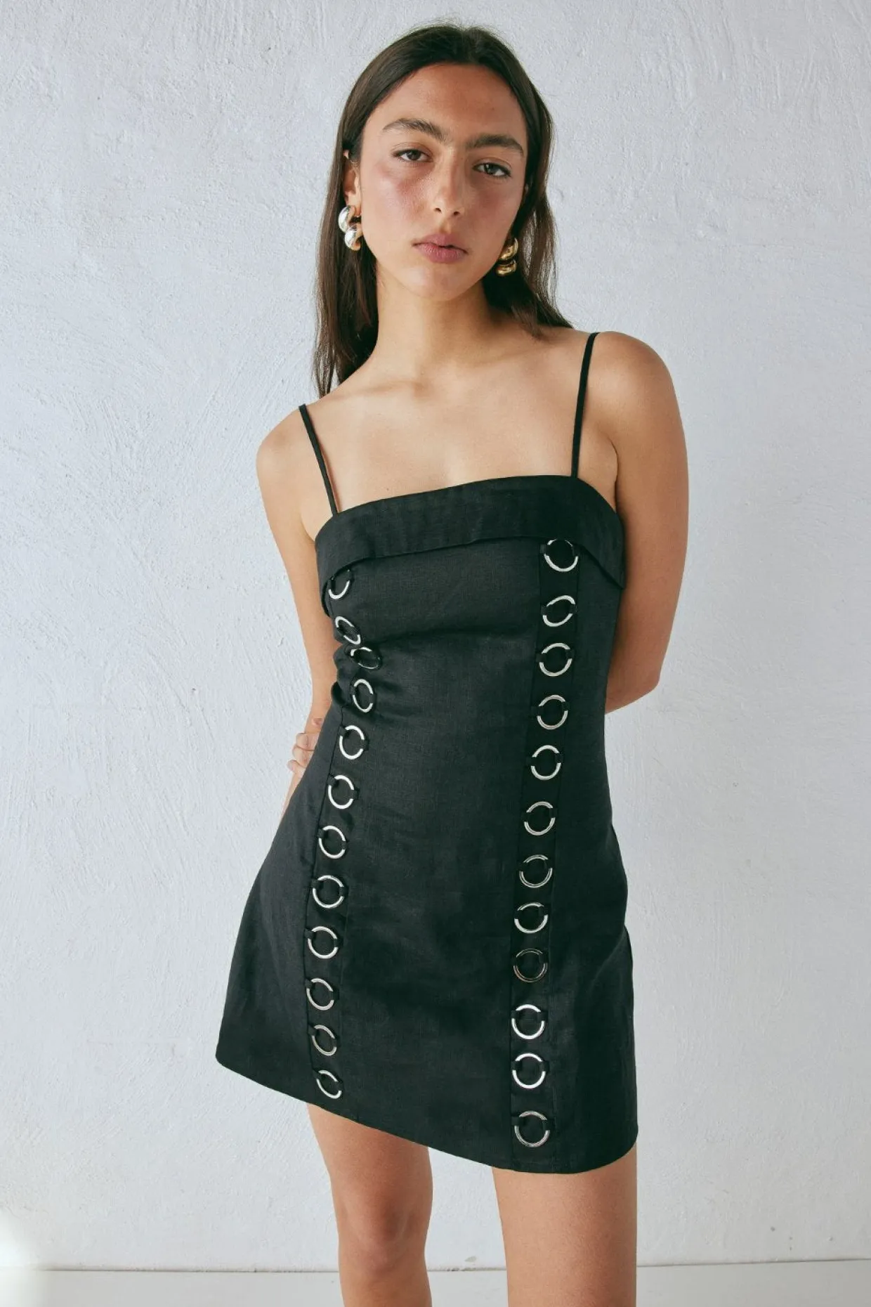Alessa Linen Mini Dress Black