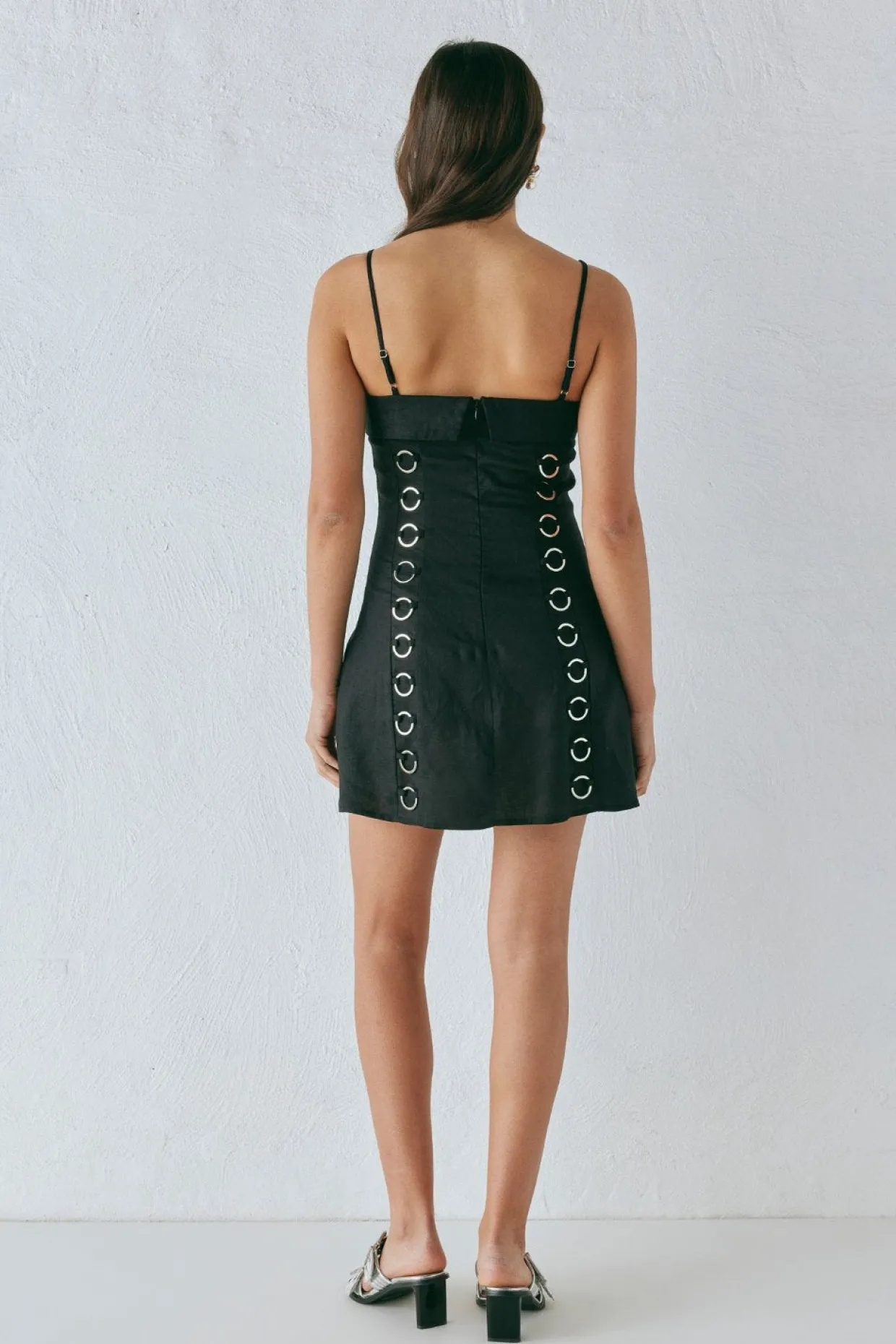 Alessa Linen Mini Dress Black