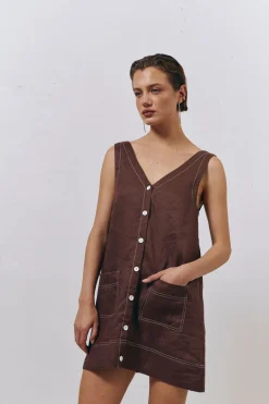 Alice Linen Mini Dress Brown