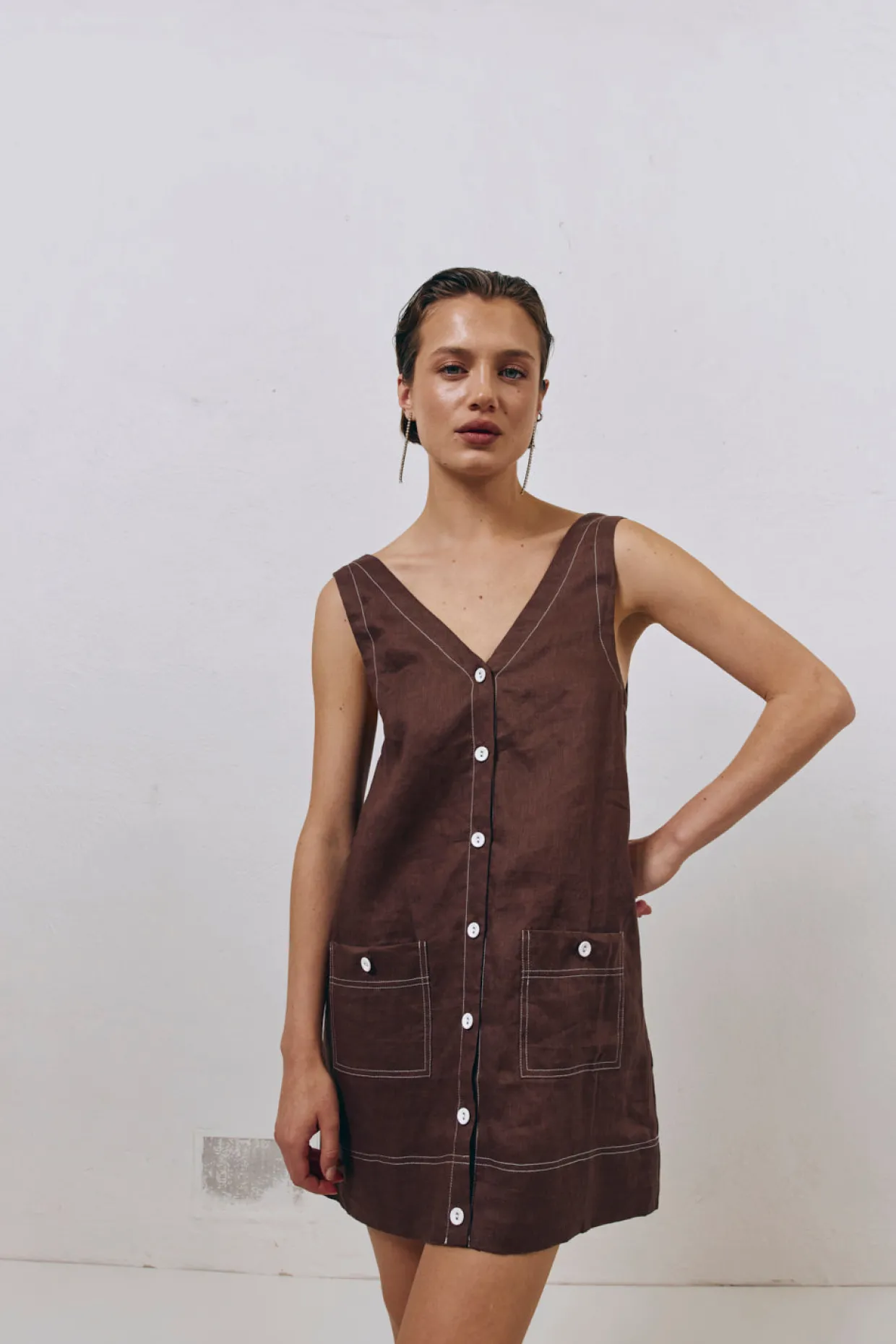 Alice Linen Mini Dress Brown