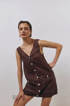 Alice Linen Mini Dress Brown