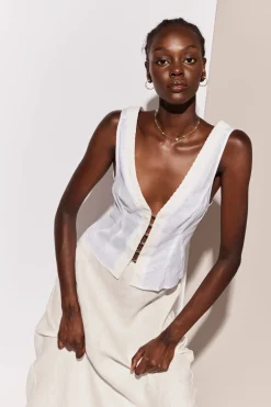 Allegra Linen Top White