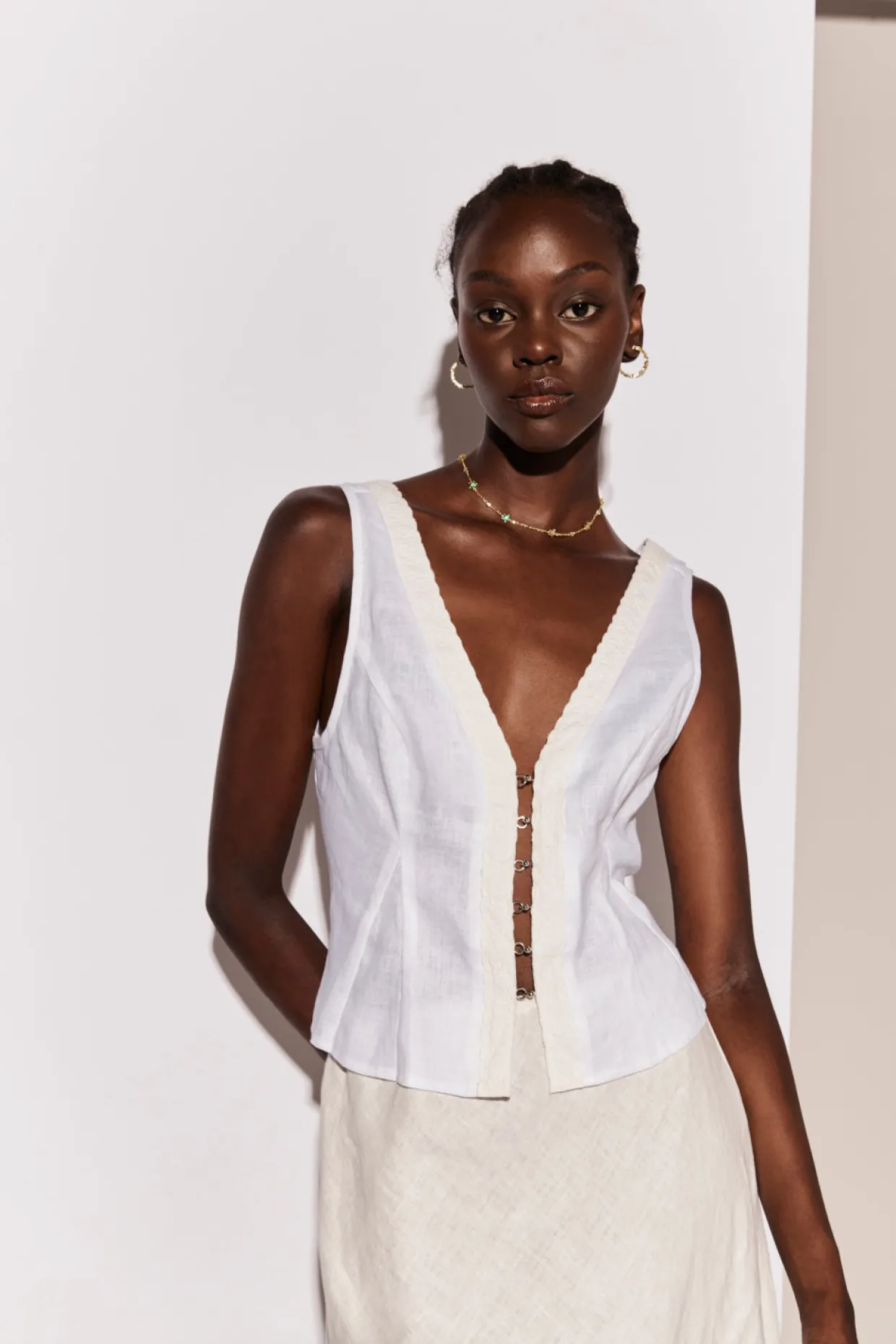 Allegra Linen Top White