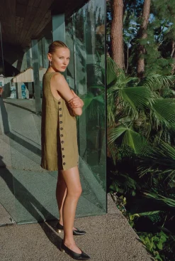 Annabelle Linen Mini Dress Olive