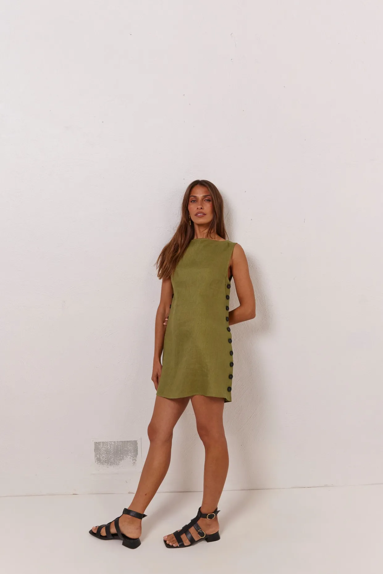 Annabelle Linen Mini Dress Olive