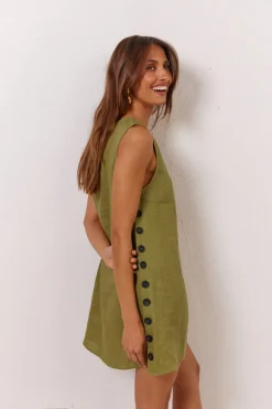 Annabelle Linen Mini Dress Olive
