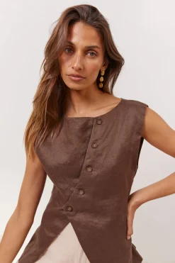 Aria Linen Vest Chocolate