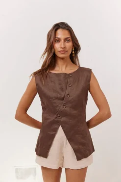 Aria Linen Vest Chocolate