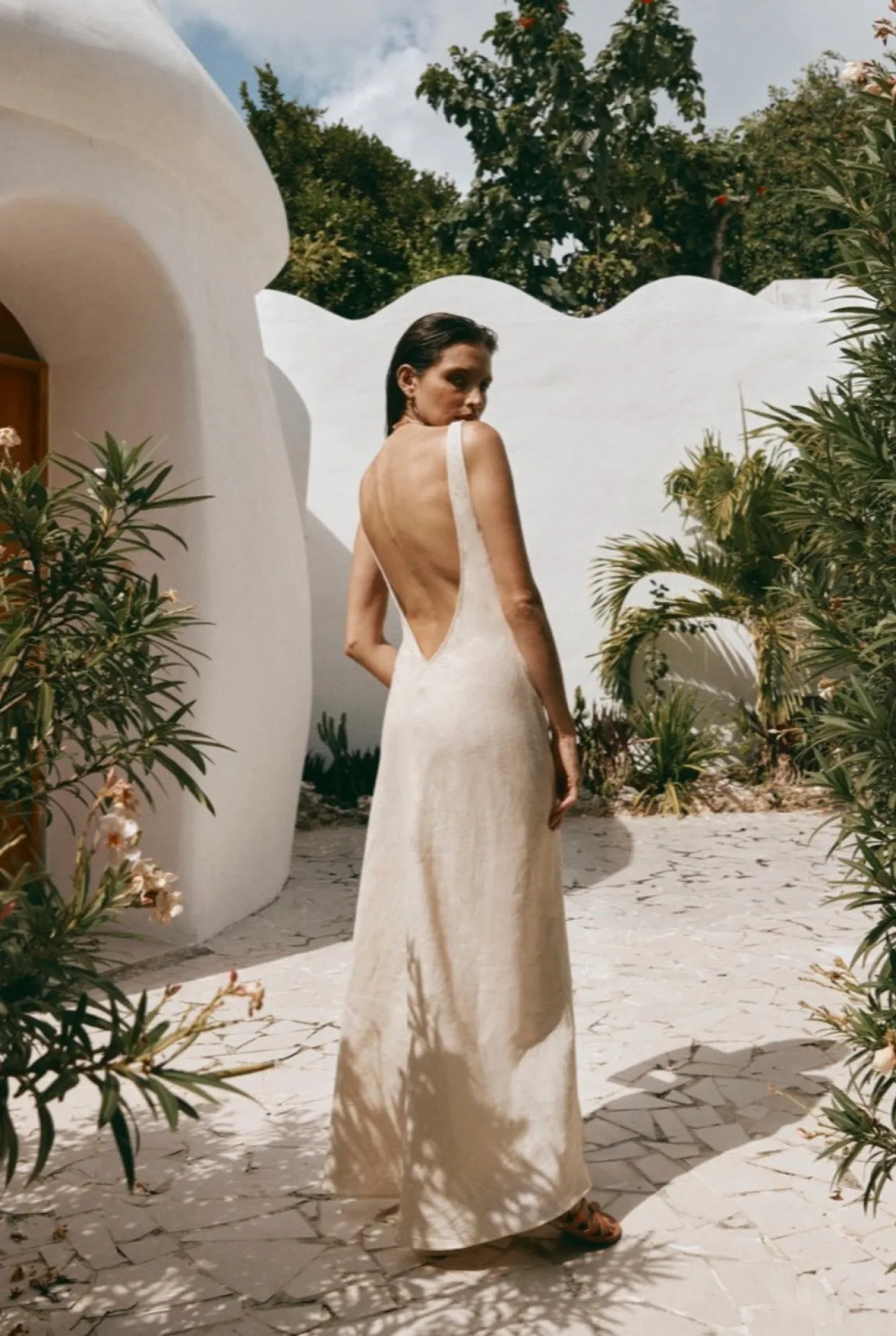 Art Of Bloom Linen Bias Cut Maxi Dress Cream