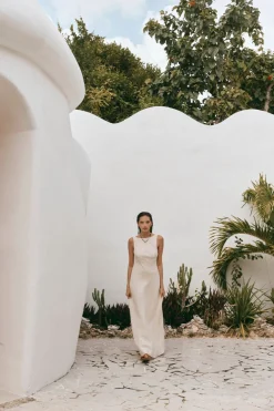 Art Of Bloom Linen Bias Cut Maxi Dress Cream