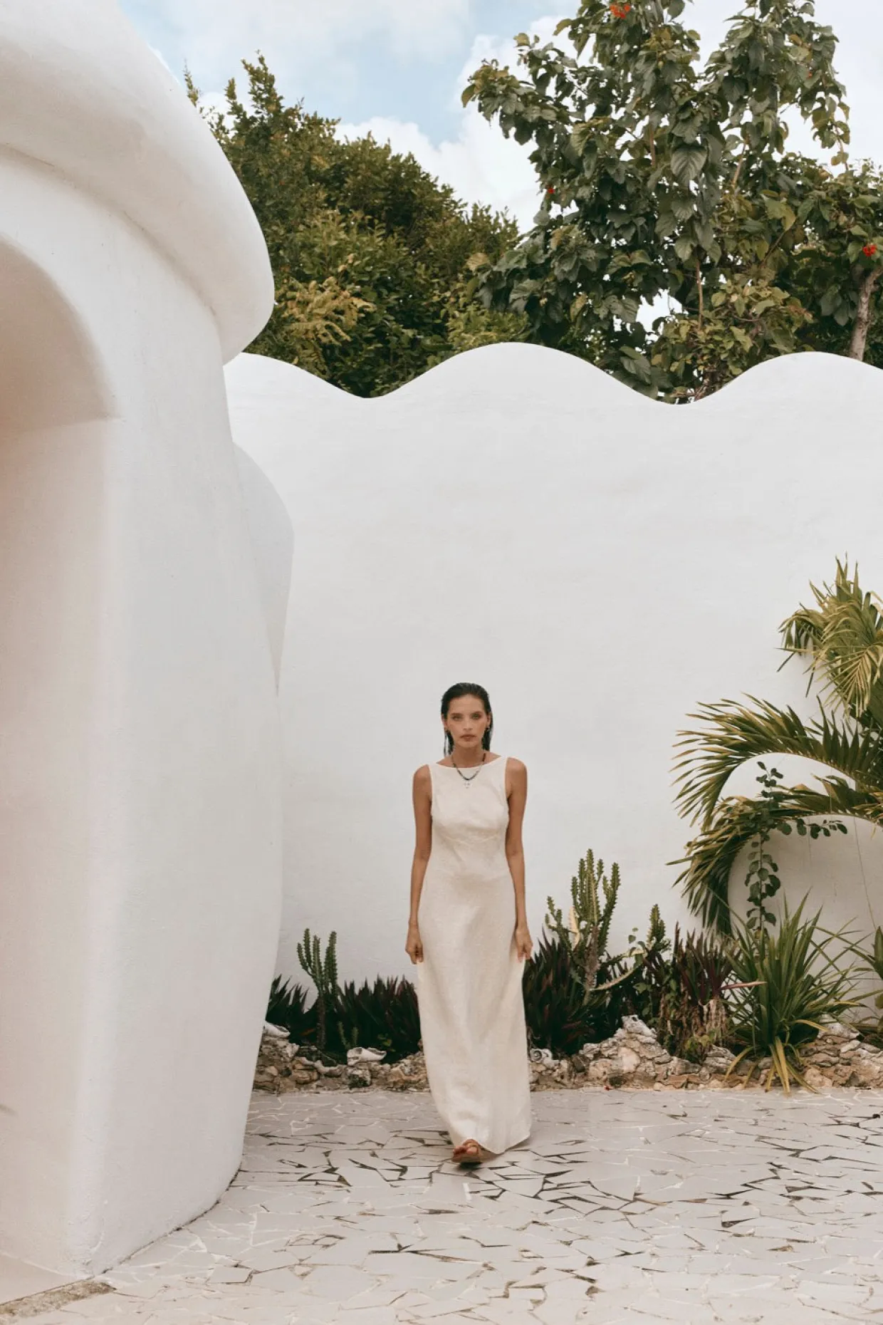 Art Of Bloom Linen Bias Cut Maxi Dress Cream