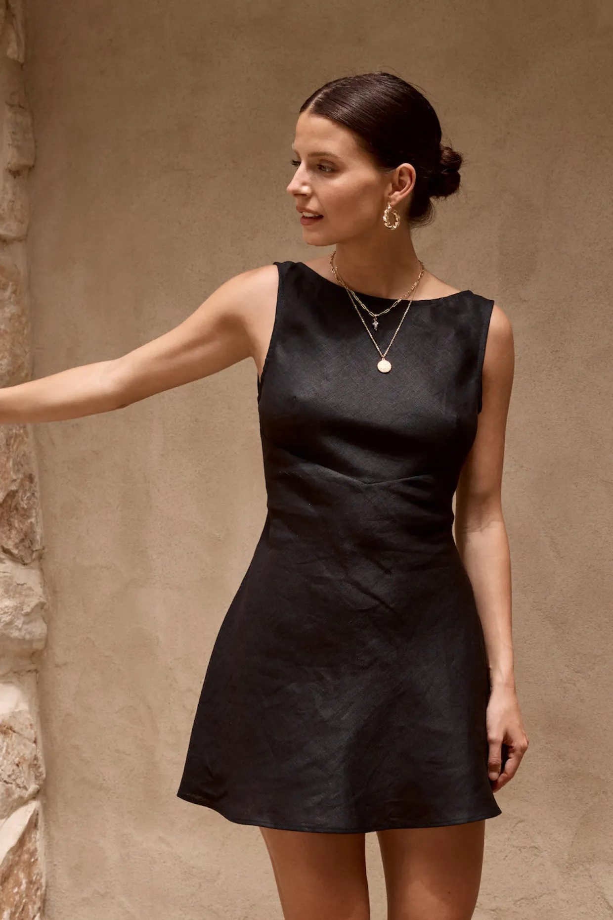 Art Of Bloom Linen Bias Cut Mini Dress Black