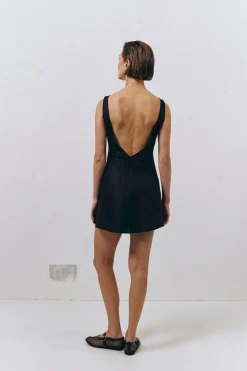 Art Of Bloom Linen Bias Cut Mini Dress Black