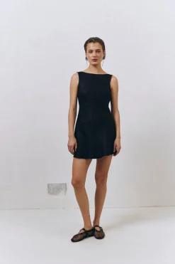 Art Of Bloom Linen Bias Cut Mini Dress Black
