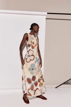 Art Of Bloom Linen Bias Cut Maxi Dress Flower