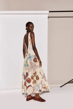 Art Of Bloom Linen Bias Cut Maxi Dress Flower