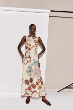 Art Of Bloom Linen Bias Cut Maxi Dress Flower