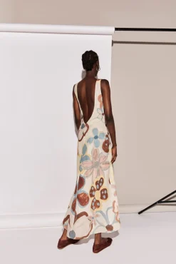 Art Of Bloom Linen Bias Cut Maxi Dress Flower