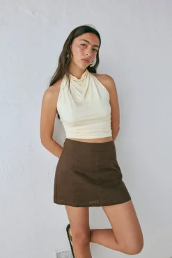 Blanco Linen Mini Skirt Chocolate