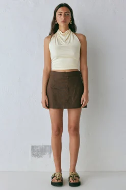 Blanco Linen Mini Skirt Chocolate