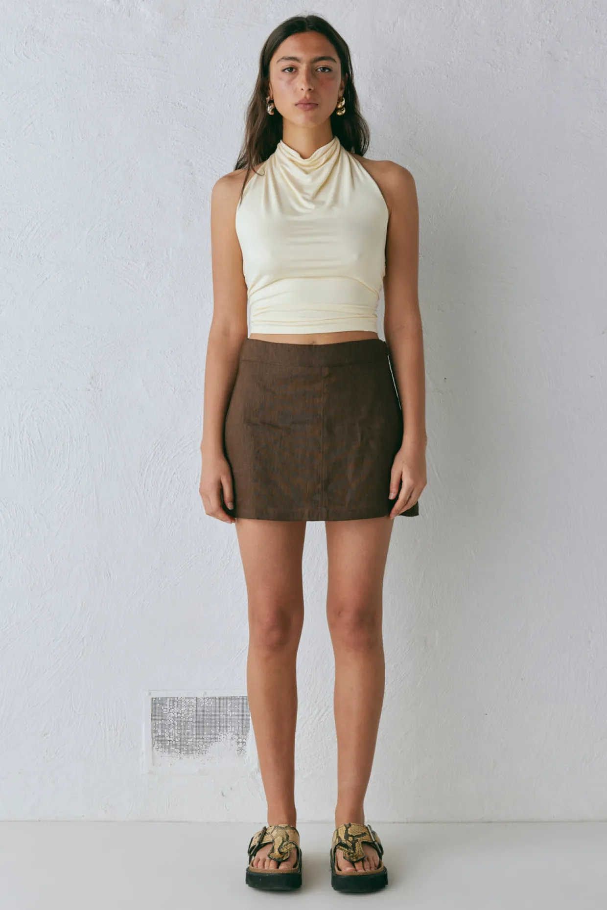 Blanco Linen Mini Skirt Chocolate