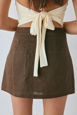 Blanco Linen Mini Skirt Chocolate