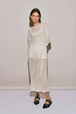 Cora Knit Midi Dress Cream