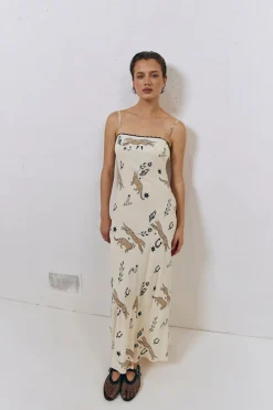 Cosmic Bias Cut Maxi Dress Cream