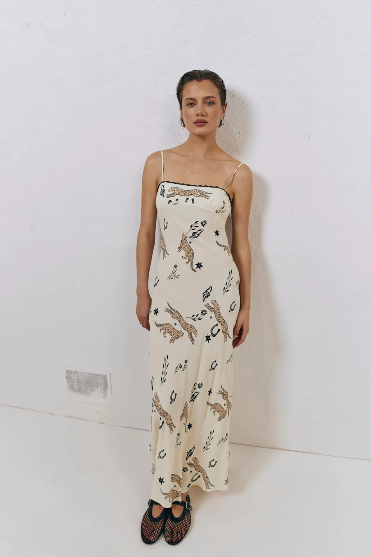 Cosmic Bias Cut Maxi Dress Cream