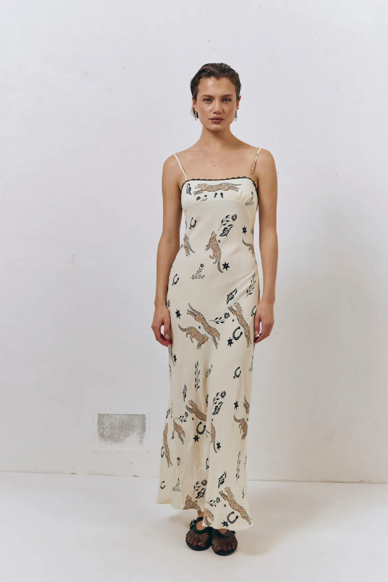 Cosmic Bias Cut Maxi Dress Cream