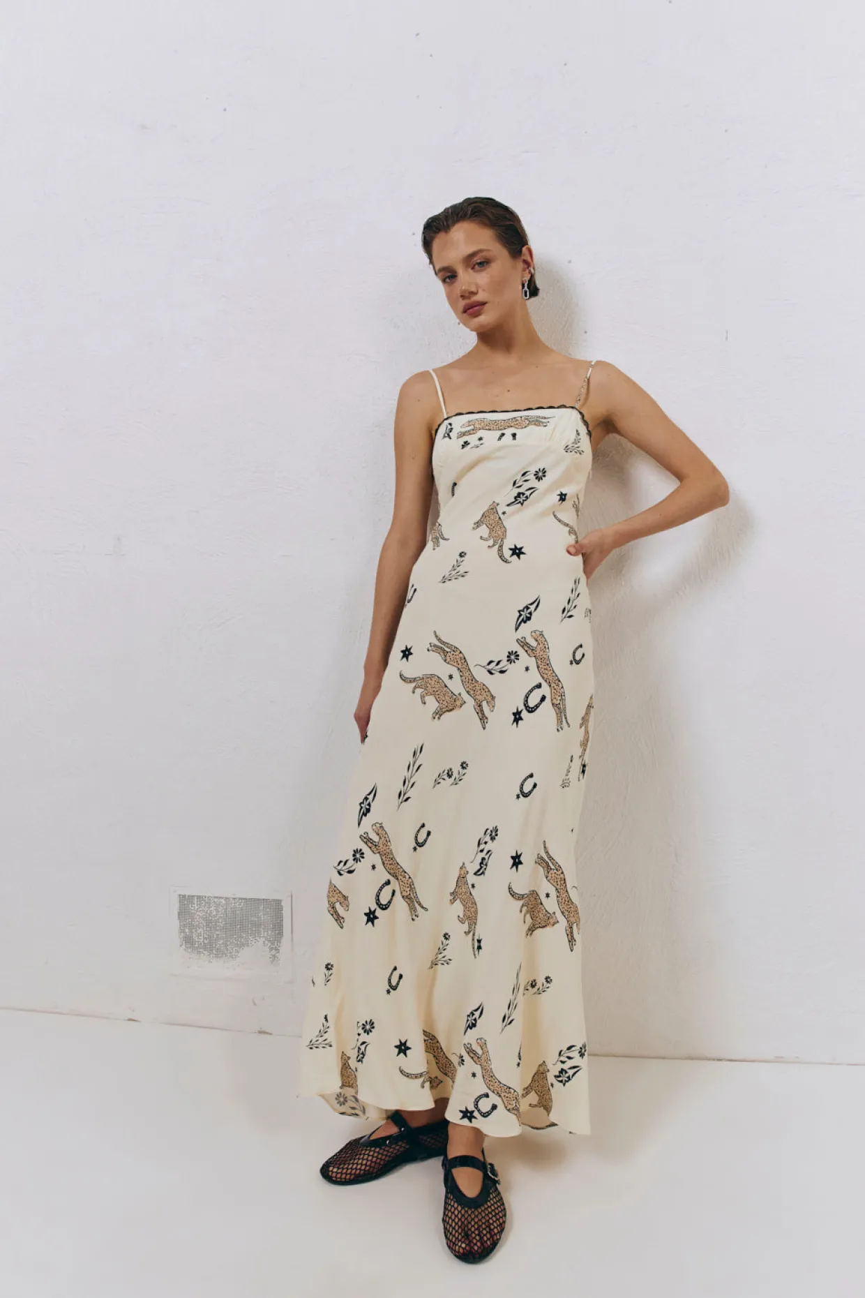 Cosmic Bias Cut Maxi Dress Cream