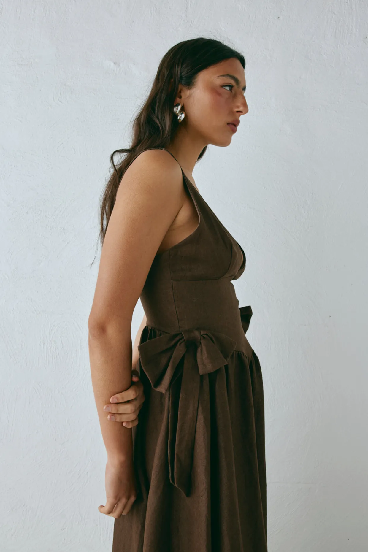 Daphne Linen Midi Dress Chocolate