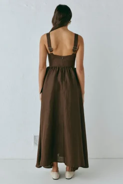 Daphne Linen Midi Dress Chocolate
