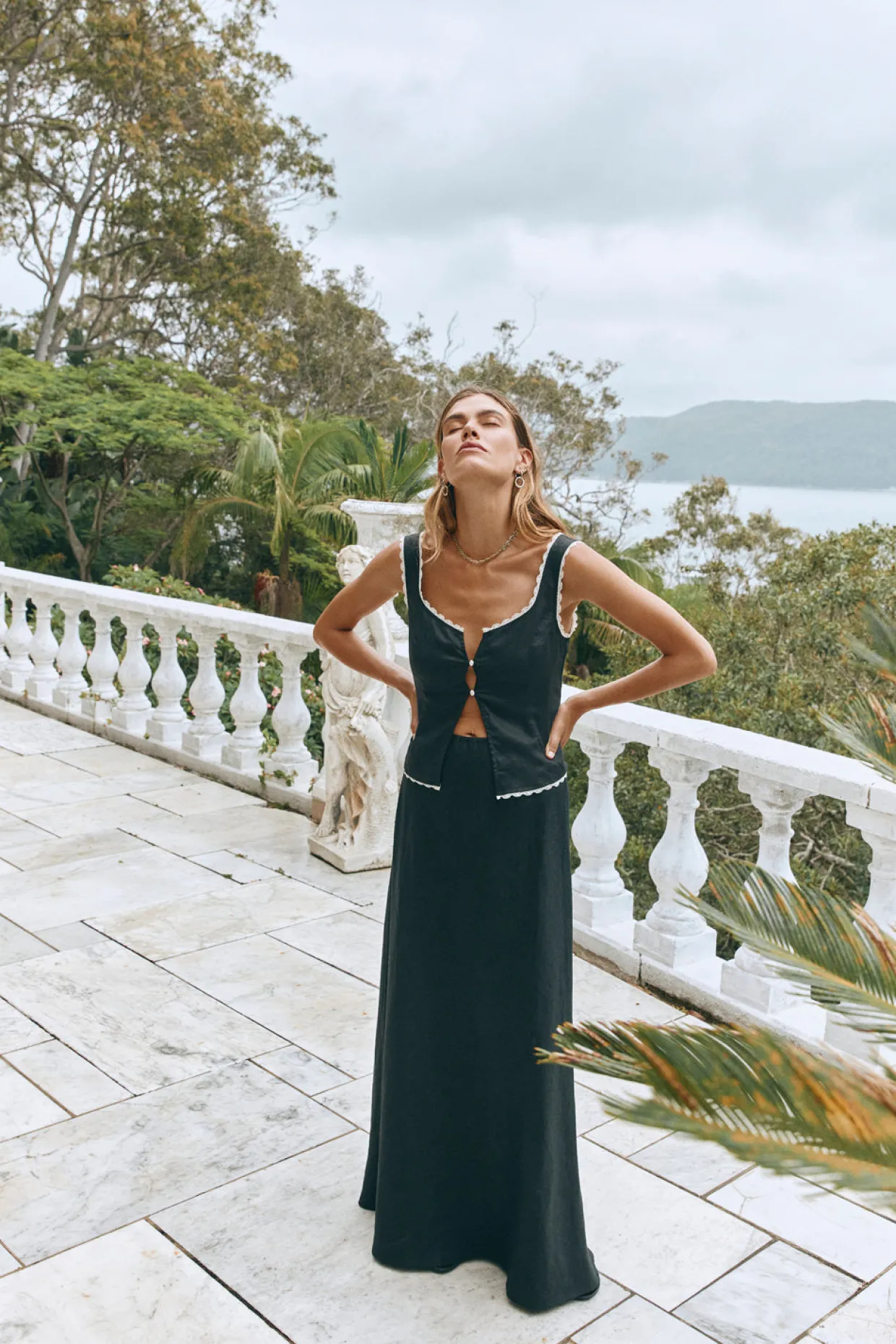 Ena Linen Bias Cut Maxi Skirt Black