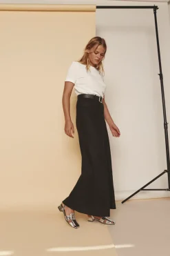 Ena Linen Bias Cut Maxi Skirt Black