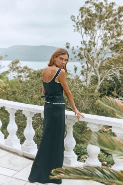 Ena Linen Bias Cut Maxi Skirt Black