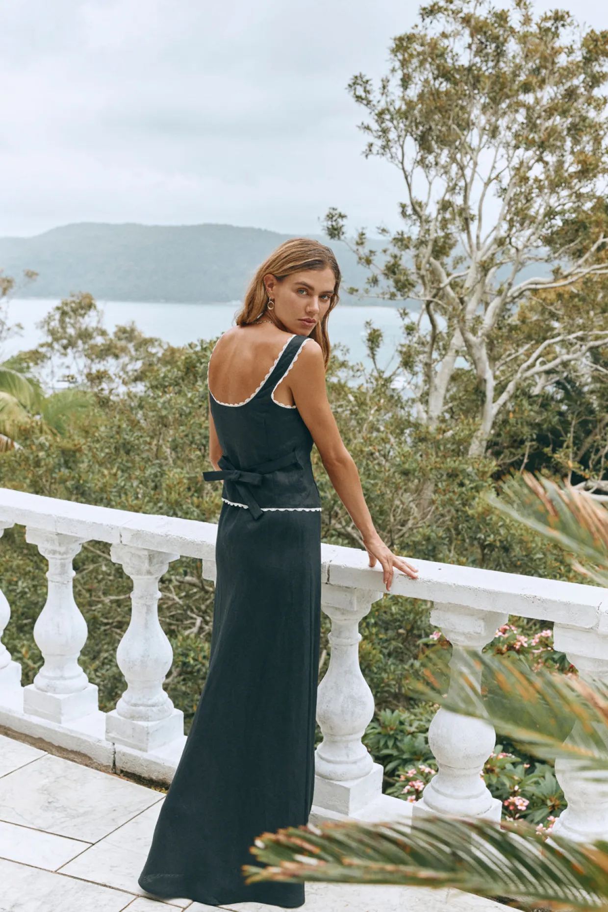 Ena Linen Bias Cut Maxi Skirt Black