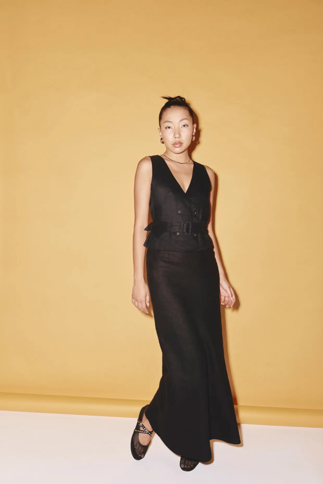 Ena Linen Bias Cut Maxi Skirt Black