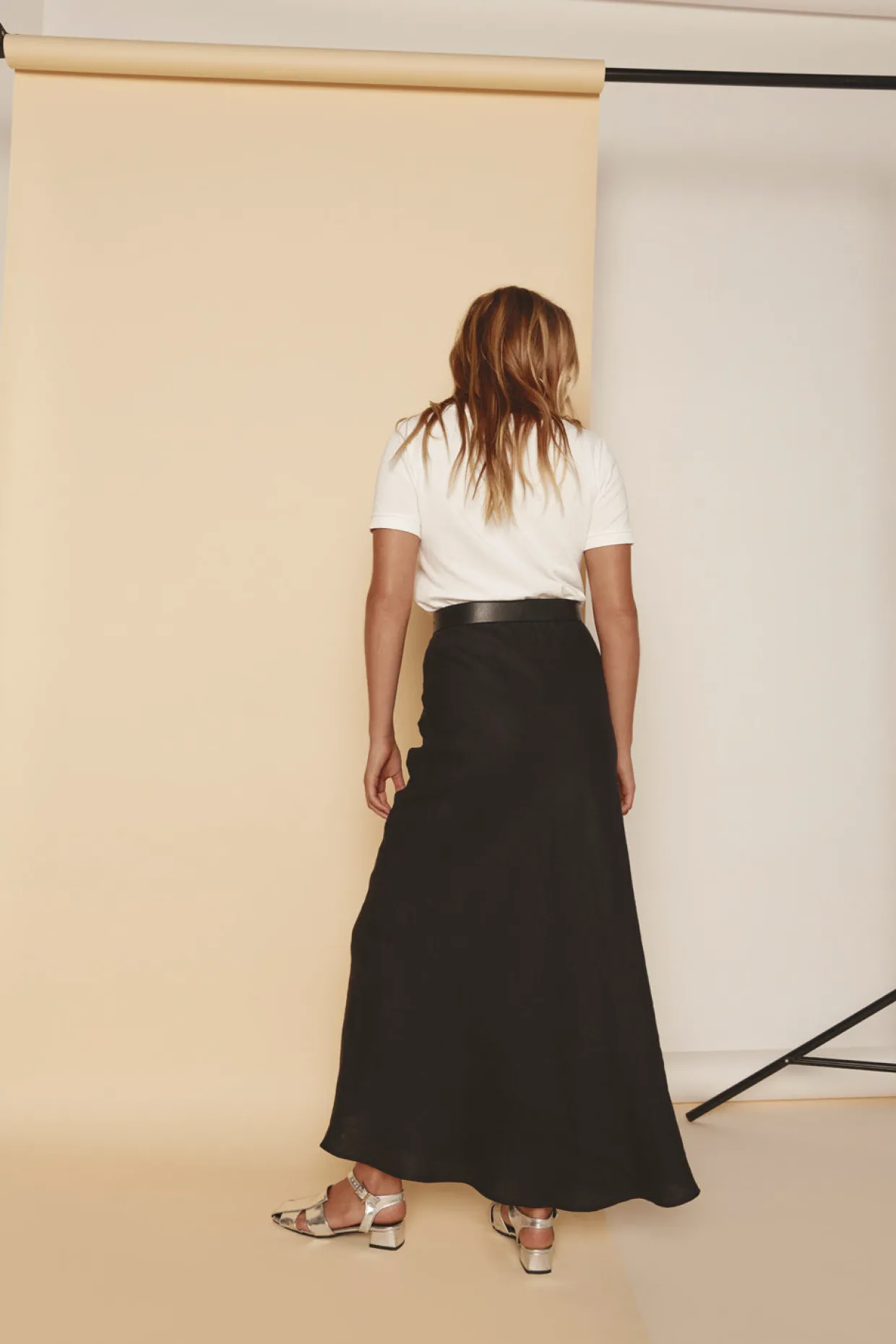 Ena Linen Bias Cut Maxi Skirt Black