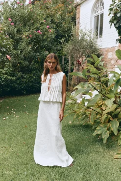 Ena Linen Bias Cut Maxi Skirt White